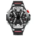 SMAEL men's rugged sports watch with dual digital analog display and black strap - Black Silver