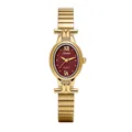 Elegant oval women's quartz watch with a gold metal band and a deep wine red dial - Steel Gold Red