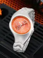 Retro Y2K irregular distorted silver watch with a vibrant orange dial and quartz movement - Orange