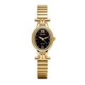Elegant gold-tone women's quartz watch with oval black dial and diamond markers - Gold Steel Band Black Dial