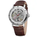 FORSINING men's automatic skeleton mechanical watch featuring a brown leather strap - Silver Case Brown Band