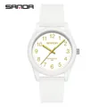 Reloj de cuarzo SAMDA blanco minimalista con manecillas doradas y correa de silicona - Estilo de Hombre / Sin Calendario / Platino