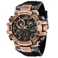 SMAEL men's sports watch in bronze and black with dual display and rubber strap - Antique Rose Gold