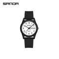 Reloj de cuarzo SAMDA con correa de silicona negra, esfera blanca, día-fecha, 50M impermeable - Estilo de Mujer / Día Fecha / Negro y Blanco