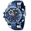 SMAEL men's blue sports watch with dual display, luminous dial and 5ATM water resistance - Silver Blue