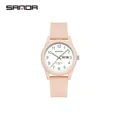 Reloj de cuarzo SAMDA resistente al agua con correa de silicona rosa y doble calendario - Estilo de Mujer / Día Fecha / Rosa Sakura