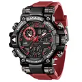 SMAEL men's military sport watch with red silicone strap, dual time display and luminous dial - Red