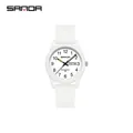 Reloj de cuarzo SANDA blanco minimalista con manecillas luminosas y doble calendario - Estilo de Mujer / Día Fecha / Blanco