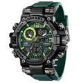 Professional SMAEL men's sports watch with dual time display and green silicone strap - Green