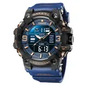 SMAEL men's sports watch in blue and black featuring dual time display and waterproof design - Dark Blue