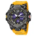 SMAEL 8008 outdoor sports digital watch with yellow textured strap and multi-dial display. - Orange