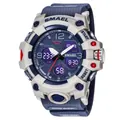Rugged SMAEL 8008 dual-display sports watch featuring water resistance and alarms - Dark Blue