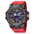 SMAEL 8008 men's sports digital analog watch with red silicone strap - Red