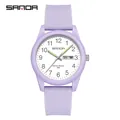 Reloj de silicona color lavanda con esfera luminosa blanca y visualización de doble fecha - Estilo de Hombre / Día Fecha / Púrpura Taro