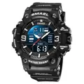 SMAEL black men's multi-functional digital sports watch with water resistance and blue dial - Black and White
