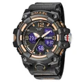 SMAEL 8008 rugged outdoor sports watch in black and rose gold with dual display - Rose Gold