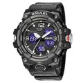 SMAEL 8008 black rugged dual-display sports digital watch with 50M waterproof rating - Black