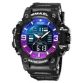 SMAEL men's digital sports watch with black resin strap and blue-purple gradient dial - Black Blue Purple