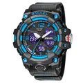 SMAEL 8008 dual display waterproof sports watch in black and blue with digital alarm - Black Blue