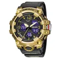 Rugged SMAEL 8008 men's sports watch featuring dual display gold finish and black strap - Black & Gold