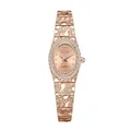 Elegante reloj de cuarzo para mujer en oro rosa con bisel de cristales y correa con textura - Rosa oro
