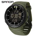 Montre de sport numérique style militaire avec bracelet vert olive et design étanche - 6256 Vert Noir