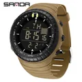 Montre de sport numérique robuste avec bracelet beige et écran étanche multifonctionnel - 6256 Café Noir