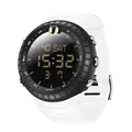 Montre de sport numérique étanche multifonction avec bracelet en silicone blanc et cadran noir - 6184 Blanc