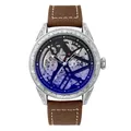 Montre mécanique automatique squelette vintage avec bracelet cuir marron et boîtier gravé - Bracelet Café Boîtier Argent Cadran Noir