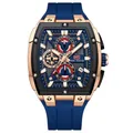 MINI FOCUS Mens Chronograph Watch with Blue Hollow Dial and Silicone Strap - Rose Blue Case Blue Dial Blue Silicone Strap