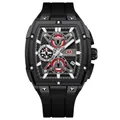 Reloj deportivo MINIFOCUS para hombre con esfera esqueleto y correa de silicona - Caja Negra Esfera Negra Correa de Silicona Negra