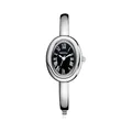 Elegante zilveren ovale dameshorloge in vintage stijl met zwarte wijzerplaat cijfers - Steel strip silver black surface