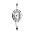 Elegante vintage zilveren ovale armband horloge dames met Romeinse cijfers en blauwe wijzers - Steel strip silver surface
