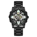Modische Herrenuhr in Schwarz mit skelettiertem Zifferblatt und Leuchteffekt - Vollschwarz Schwarzes Zifferblatt