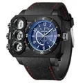 SAMDA dual display sports watch with large blue dial and black textured strap - Black Blue