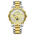 Luxuriöse zweifarbige Herrenuhr in Gold und Silber mit Blumen-Skelett-Zifferblatt - Bicolor Gold Weißes Zifferblatt