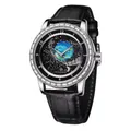 Close-up of Forsining mechanical watch featuring a rotating starry sky dial and rhinestone bezel - Black Dial