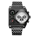 Montre à quartz Oulm pour homme, multi-fuseaux horaires, bracelet en acier, triple cadran unique. - Noir et Blanc