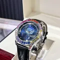 Luxury automatic mechanical watch for men featuring a rainbow gem bezel and starry dial - Starry Sky Rainbow Diamond
