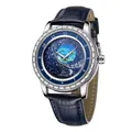 Forsining men's mechanical watch with blue leather strap and starry sky dial - Blue Dial