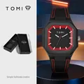 Montre carrée en silicone TOMI au design sportif noir et rouge pour hommes et femmes - Avec Boîte Cadeau / T023-1 (Noir/Rouge)