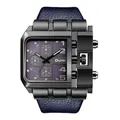 Reloj de cuarzo cuadrado Oulm para hombre con correa de cuero azul y caja color gris - Azul