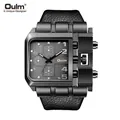 Reloj de cuarzo cuadrado de gran tamaño Oulm para hombre con correa de cuero negro y dial - Negro