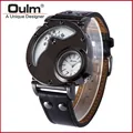 Reloj Oulm 9591 profesional para hombre con doble huso horario y correa de cuero negro - Esfera Plateada (9591)