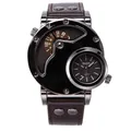 Unique Oulm men's dual time quartz watch featuring a stylish brown leather strap - Brown Dial (9591) / Brown