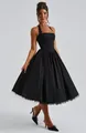 Elegante zwarte avondjurk met halternek en een zeer volumineuze pofrok met tule details - S / Dresses / Zwart