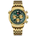 Reloj cronógrafo de acero inoxidable dorado con esfera verde esmeralda y calendario - Caja Dorada Esfera Verde Correa Acero Dorado