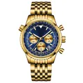 Reloj cronógrafo MINI FOCUS 0463G para hombre de acero inoxidable dorado con esfera azul - Caja Dorada Esfera Azul Correa Acero Dorado