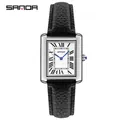 SANDA elegant rectangular quartz watch with black leather strap and Roman numerals - Model 9031 / Black Leather Strap (Small)