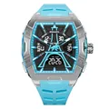 SMAEL multi-functional men's sports watch with blue silicone strap and LED luminous backlight - Light Blue